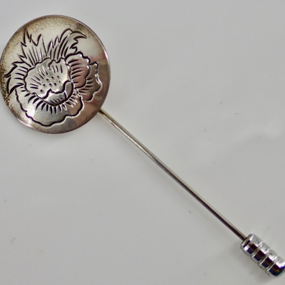 Samual Kirk & Son Sterling Silver Poppy Hat Lapel Pin 26-8 New 2.25" Long - Picture 3 of 15